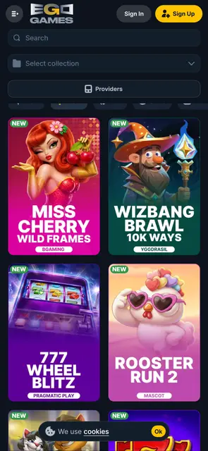 Herní lobby s novými automaty v mobilní verzi EgoGames